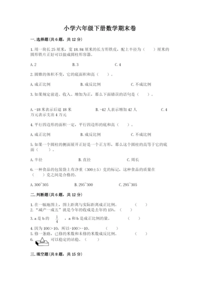 小学六年级下册数学期末卷及答案解析.docx