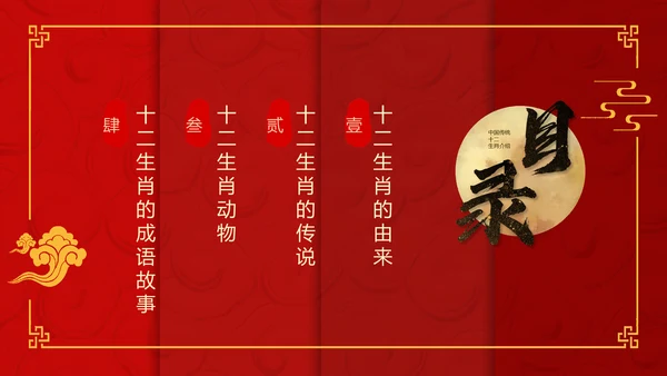 红色中国风十二生肖通用PPT模板