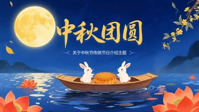 深蓝橙色中国风关于中秋节传统节日介绍PPT模板