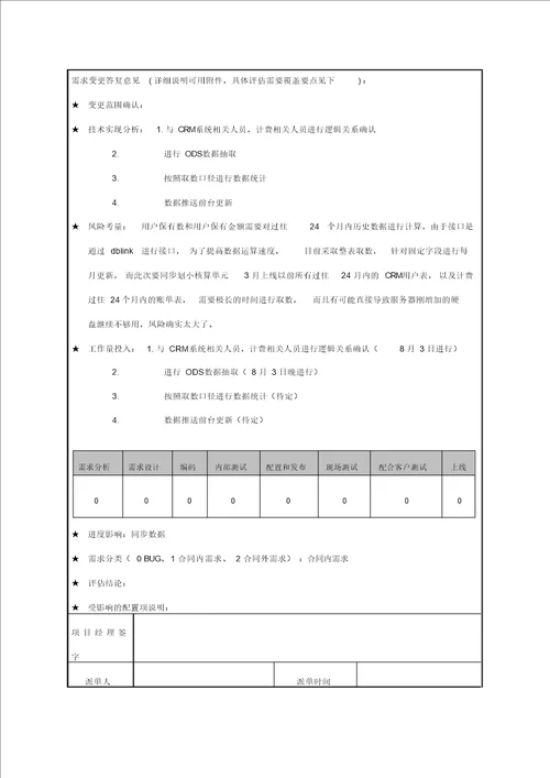 软件项目需求单模板