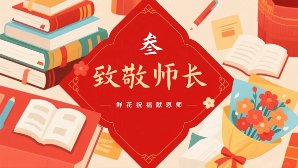 红色手绘中国风毕业季谢师宴PPT模板
