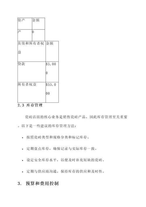 瓷砖店面财务管理方案