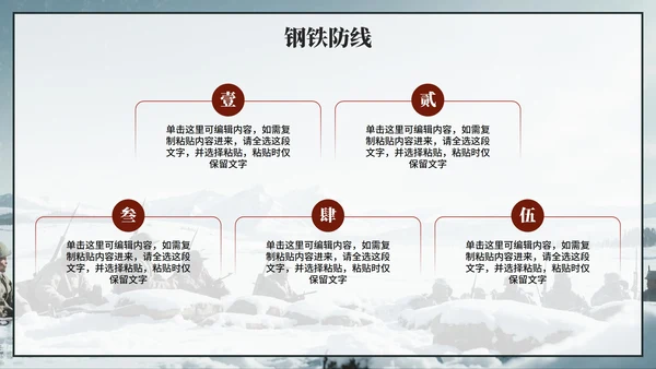 蓝灰色复古插画风长津湖战役党史历史教育PPT模板