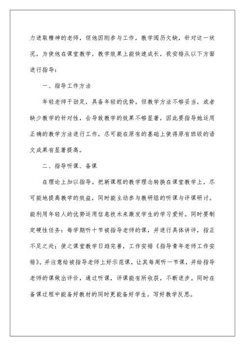 老教师指导青年教师工作计划
