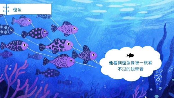 蓝色插画风小黑鱼会勇敢与团队协作PPT