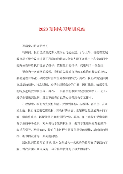 2023年顶岗实习培训总结