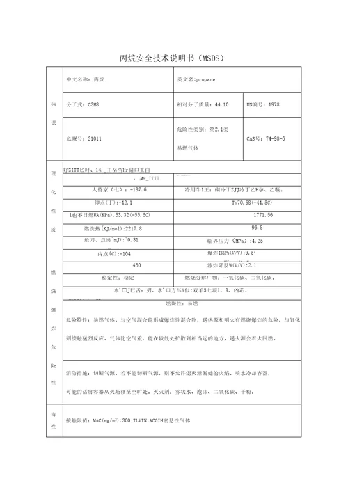 丙烷安全技术说明书