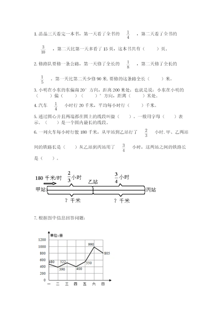 2022六年级上册数学期末测试卷附答案【突破训练】.docx