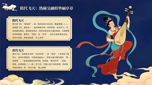 蓝金色古风敦煌飞天文化介绍PPT模板