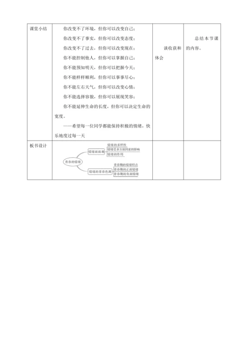 【核心素养目标】4.1 青春的情绪  教学设计（表格式）人教版道德与法治七年级下册