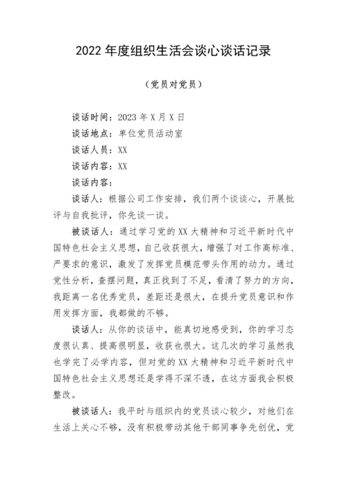 【组织生活会】2022年度组织生活会谈心谈话记录（4篇）.docx