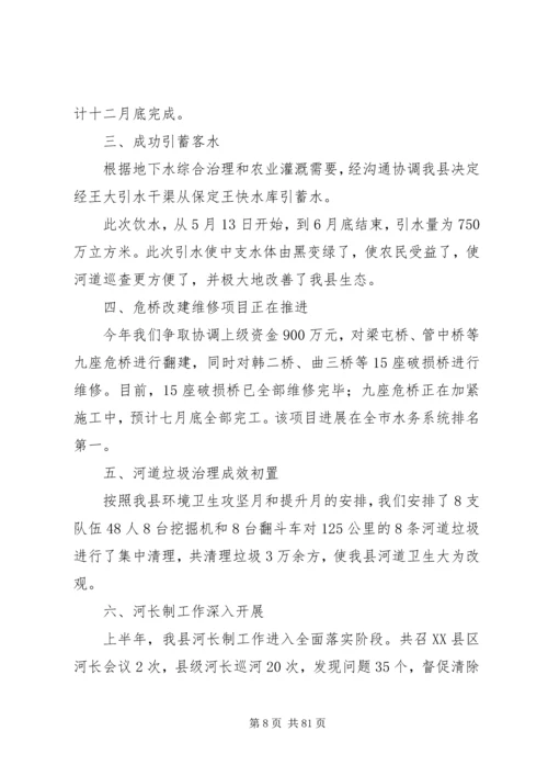 水务局XX年上半年工作总结和下半年工作安排精选十篇.docx