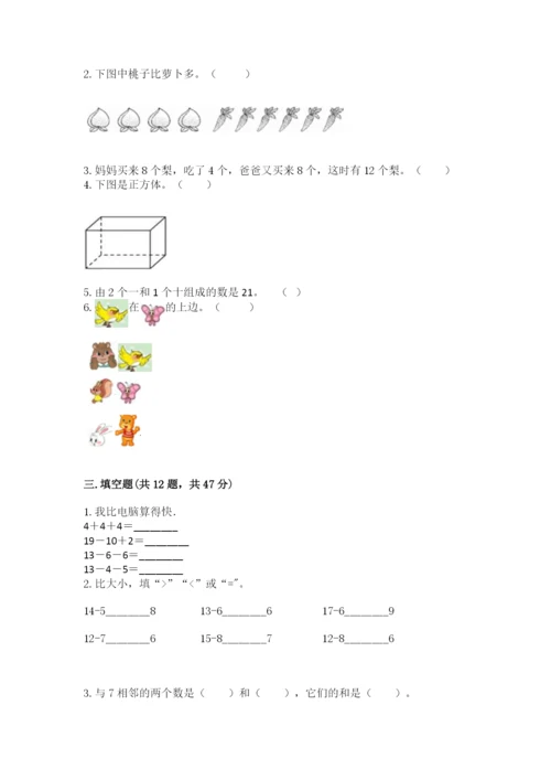 人教版一年级上册数学期末测试卷带答案(达标题).docx