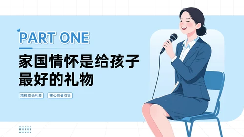 蓝色插画风国庆亲子活动讲座PPT模板