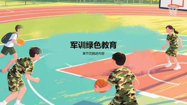 绿色插画风军训收获与成长汇报PPT