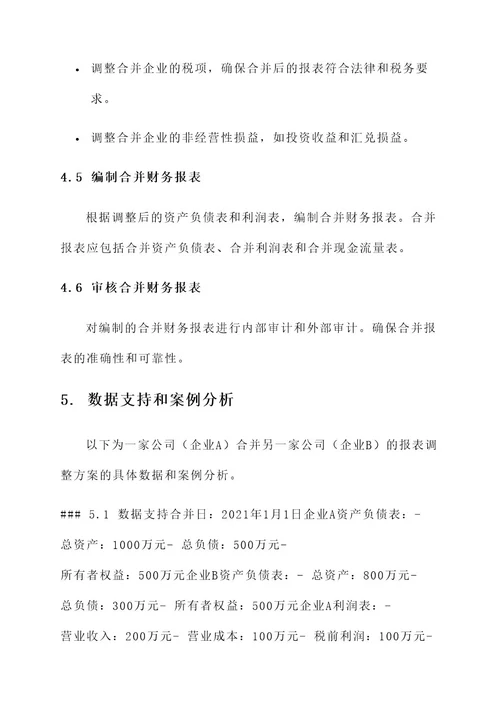 企业合并报表调整方案