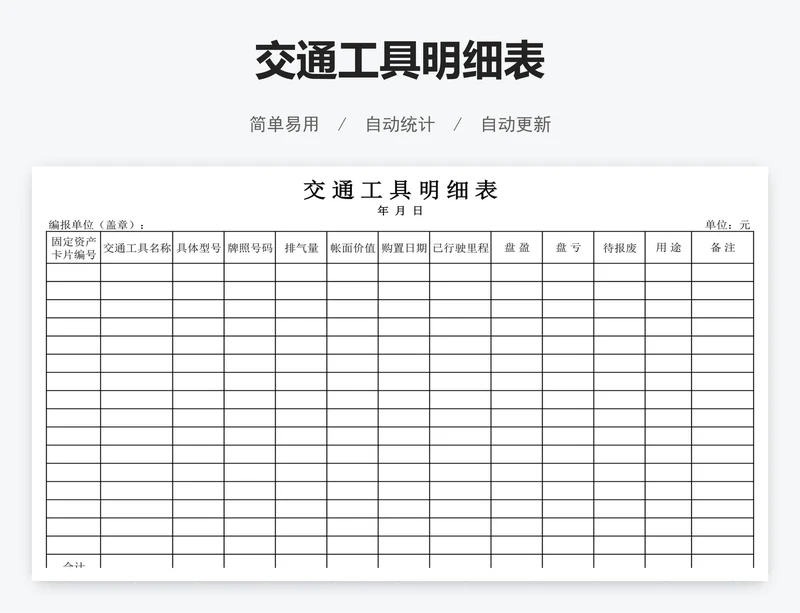 交通工具明细表