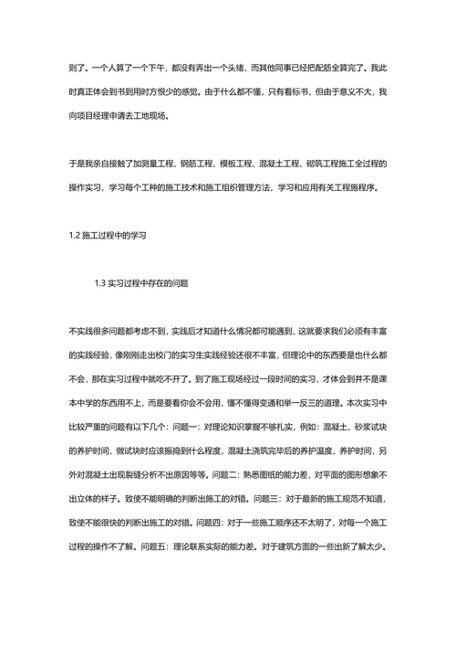 顶岗大学生建筑工程实习报告