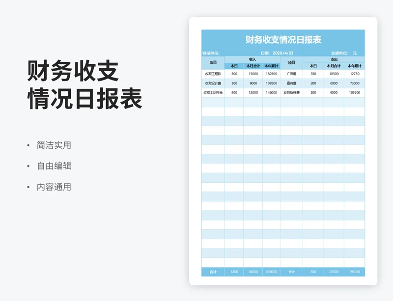 简约风财务收支情况日报表