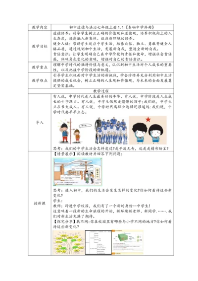 【核心素养目标】1.1奏响中学序曲表格式教案