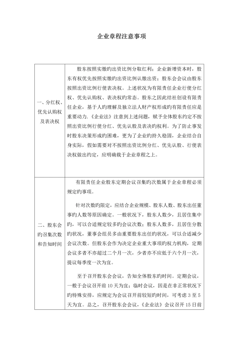 最新公司章程注意事项.docx