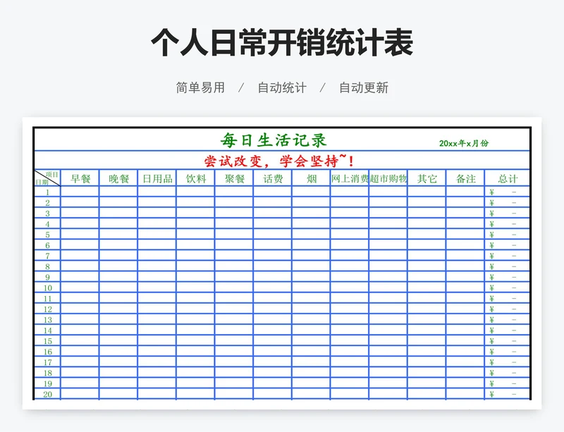 个人日常开销统计表