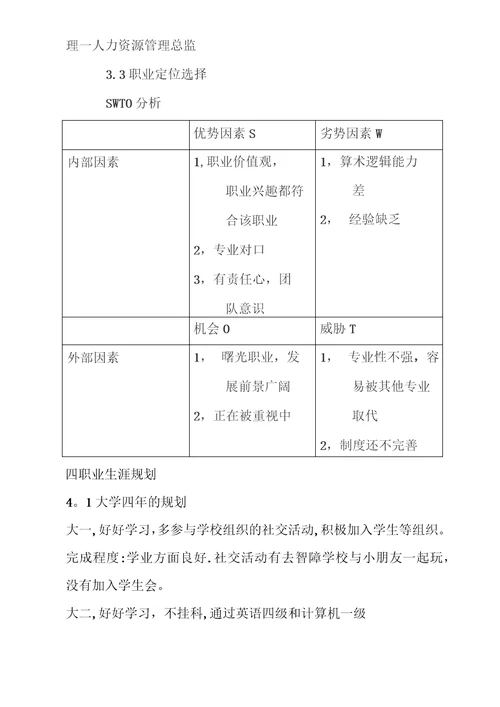 大学生职业生涯规划书人力资源管理