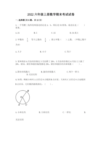 2022六年级上册数学期末考试试卷附完整答案【各地真题】.docx