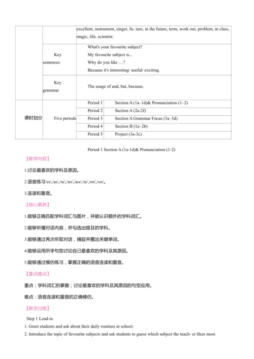 Unit 4 My Favourite Subject同步教案 2024-2025学年人教版（202
