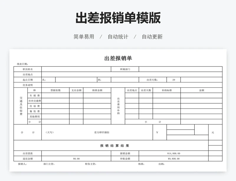 出差报销单模版