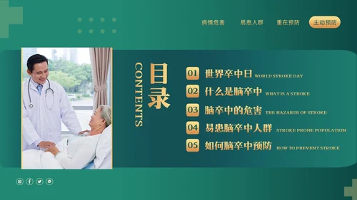 绿色简约世界卒中日重在预防PPT模板宣传PPT动态PPT