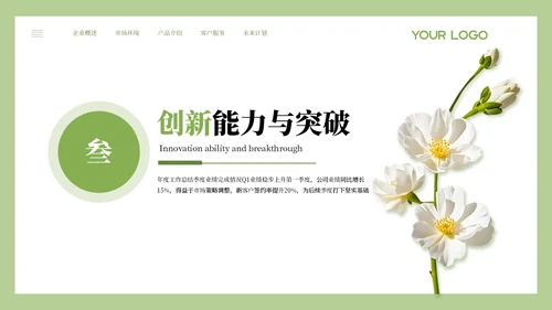 绿色小清新风年度核心成果汇报PPT模板