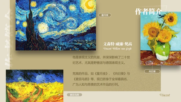 复古风展梵高画展ppt模板