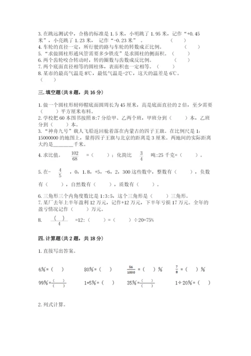 六年级下册数学期末测试卷精品（典优）.docx