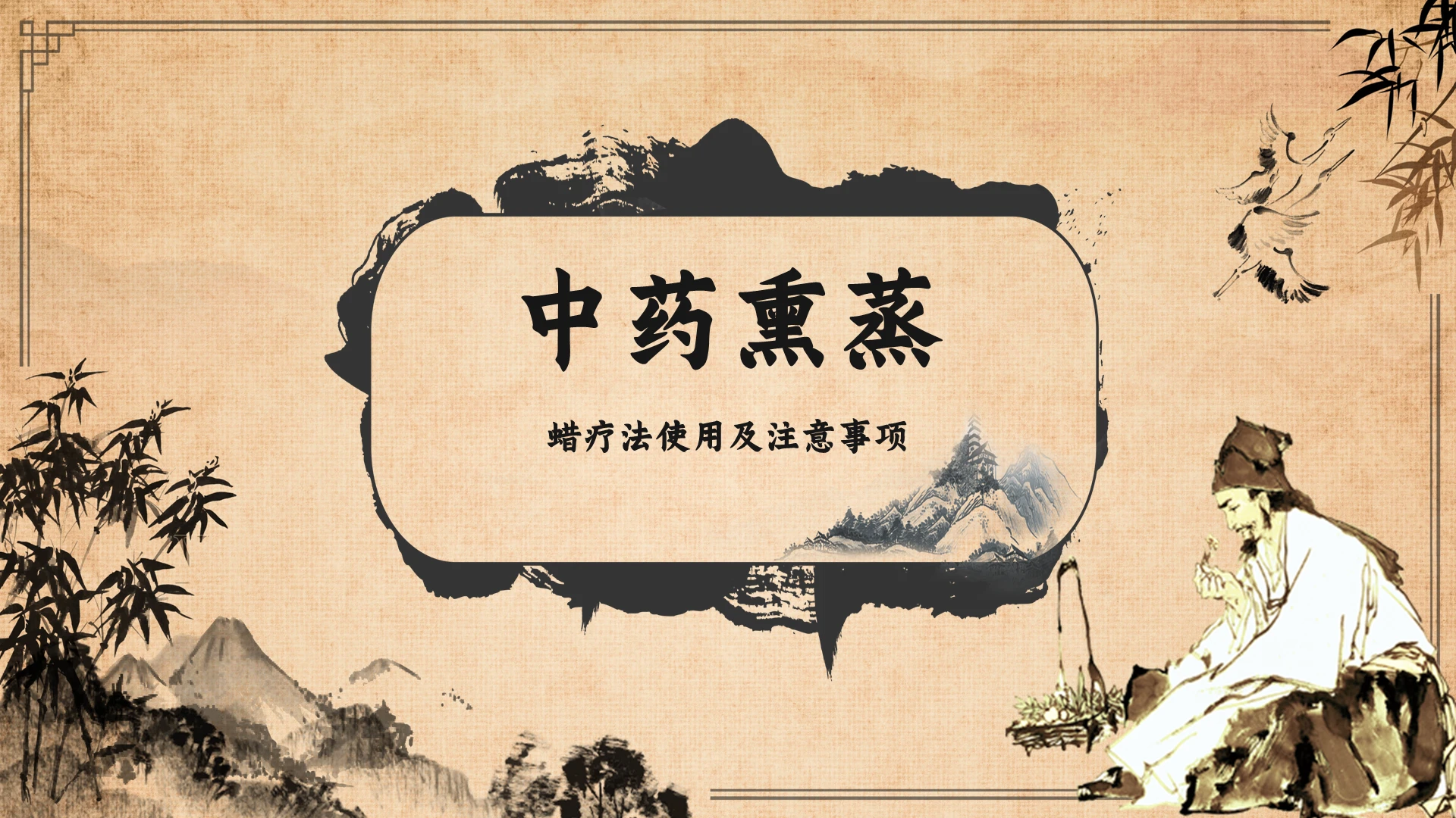 复古墨色水墨画中国风中医文化中药熏蒸PPT
