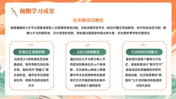 橙绿色中国风七夕文化体验课主题PPT模板