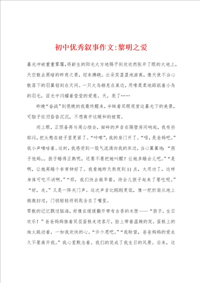 初中优秀叙事作文黎明之爱