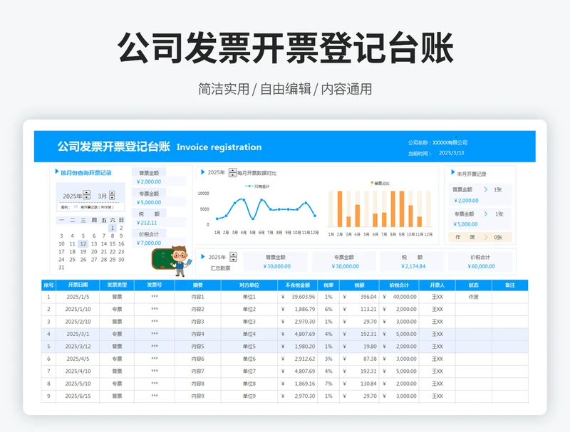 公司发票开票登记台账