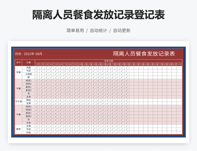 隔离人员餐食发放记录登记表