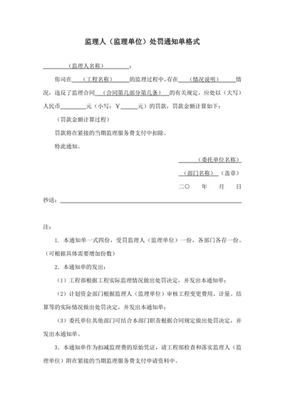 监理人（监理单位）处罚通知单
