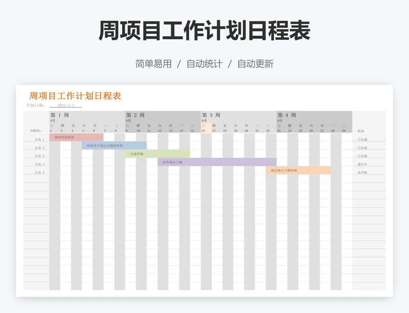 周项目工作计划日程表