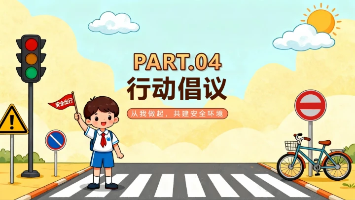 手绘卡通插画风交通安全日科普主题班会PPT模板