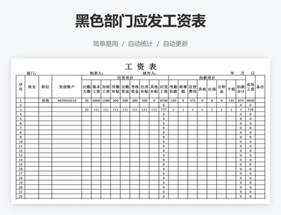 黑色部门应发工资表
