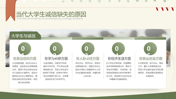 绿色小清新大学生诚信教育PPT模板主题班会