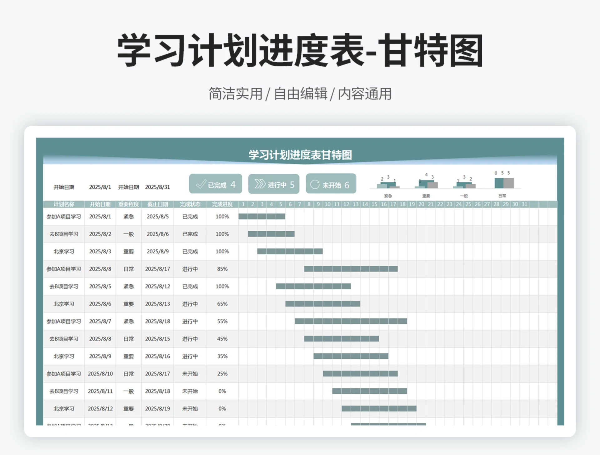 学习计划进度表甘特图