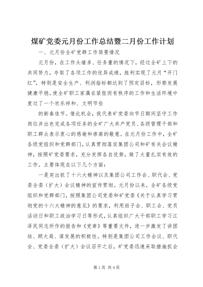 煤矿党委元月份工作总结暨二月份工作计划 (10).docx