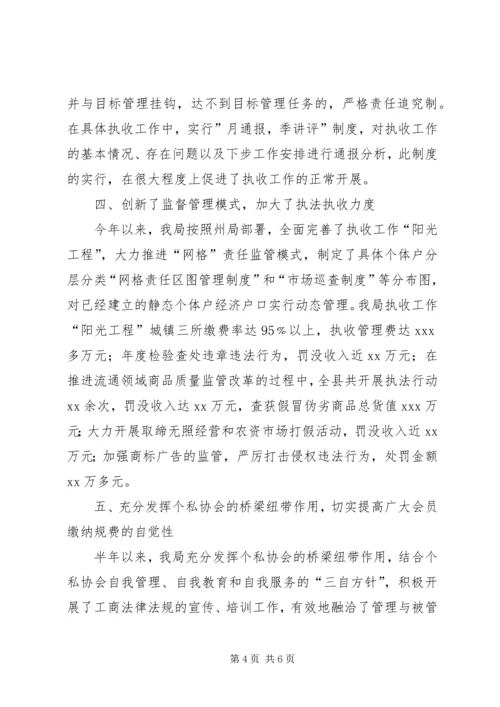 县工商局上半年执收工作情况汇报.docx