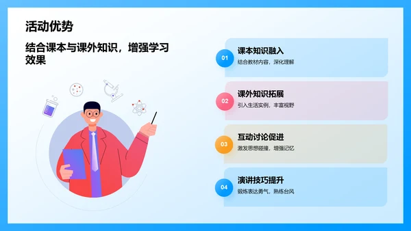 蓝色3D风英语口语课前分享演讲PPT模板