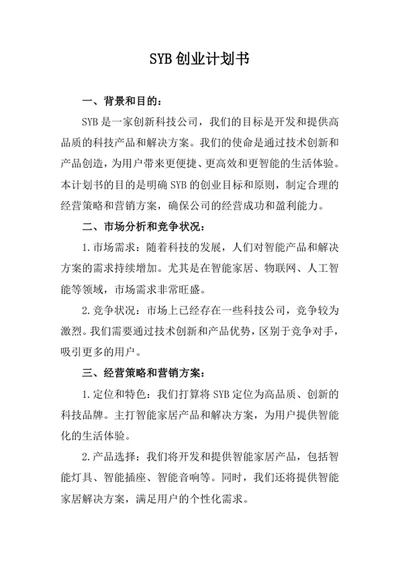 SYB创业计划书