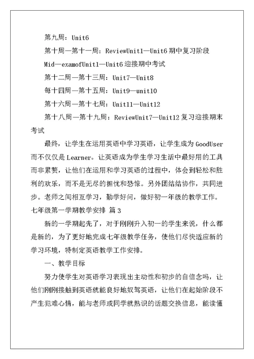 2022年七年级第一学期教学计划4篇